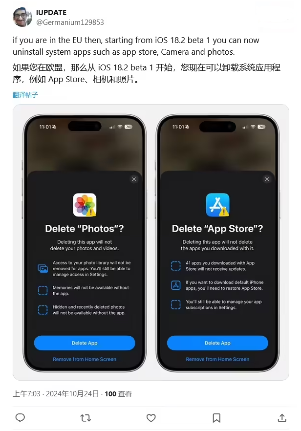 昭化苹果手机维修分享iOS 18.2 支持删除 App Store 应用商店 