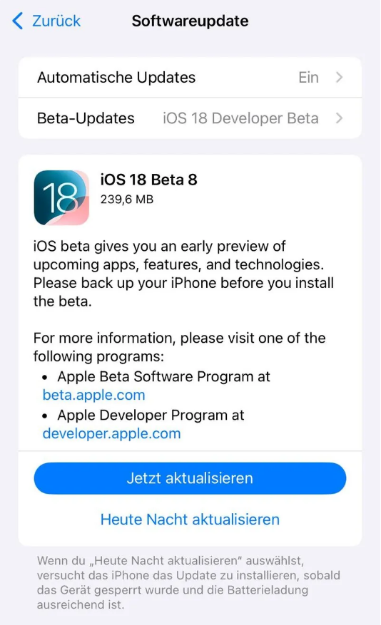 昭化苹果手机维修分享苹果 iOS / iPadOS 18 开发者预览版 Beta 8 发布 